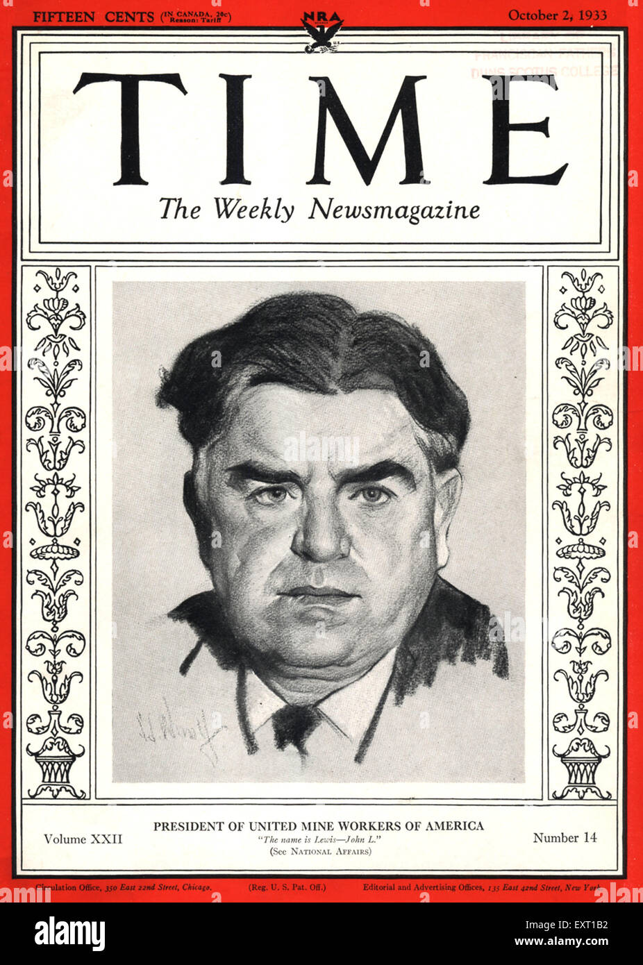 1930s USA Time Magazine Cover Stock Photo