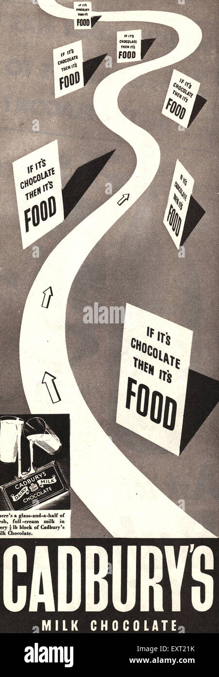 1940s UK Cadbury's Milk Chocolate Magazine Advert Stock Photo
