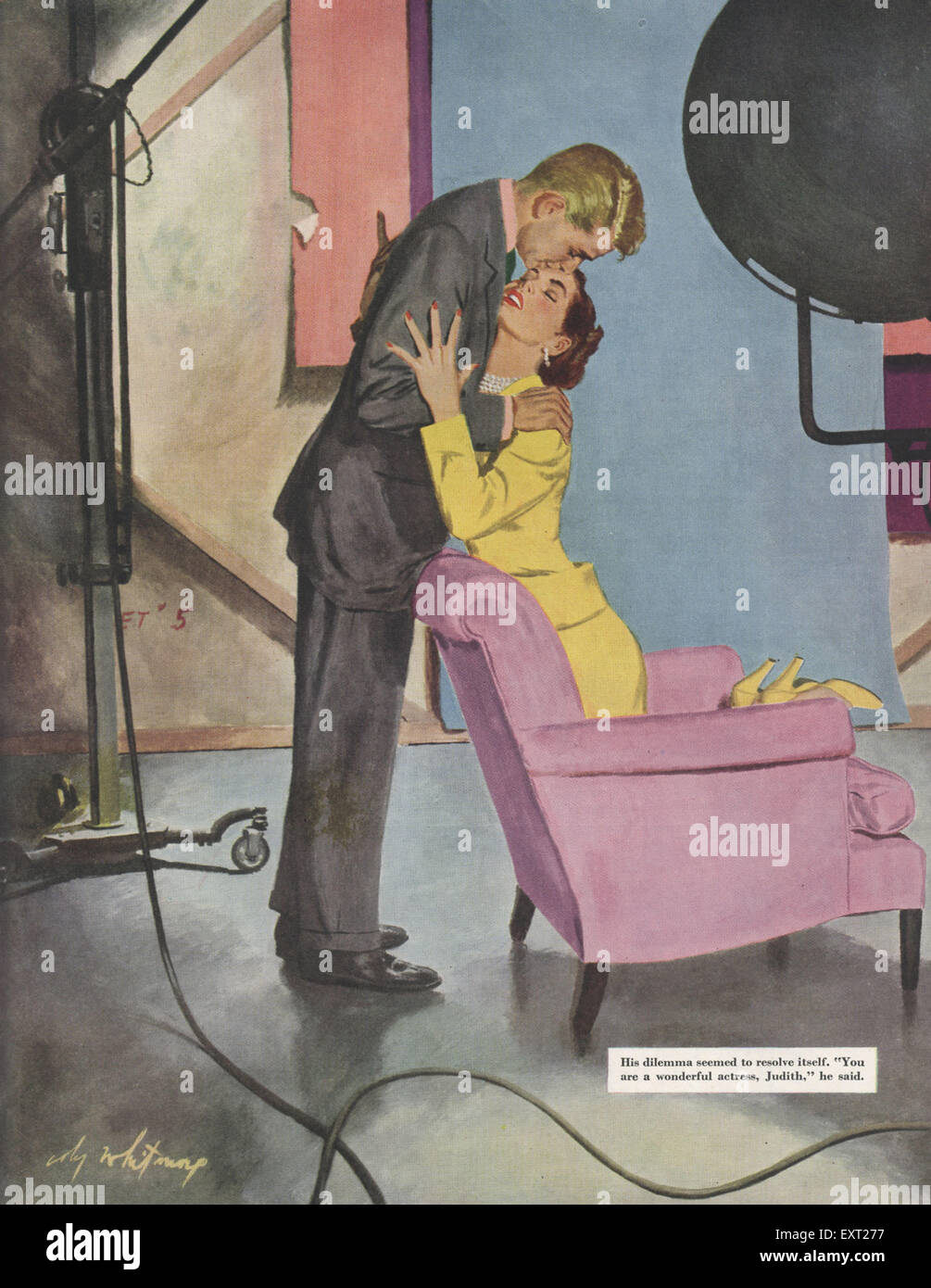 1950s USA Kiss during Photo Shoot Magazine Plate Stock Photo