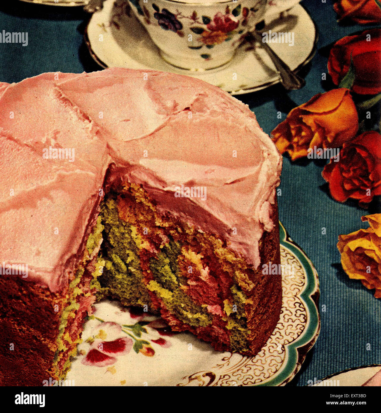 1950s UK Harlequin Cake Magazine Plate Stock Photo
