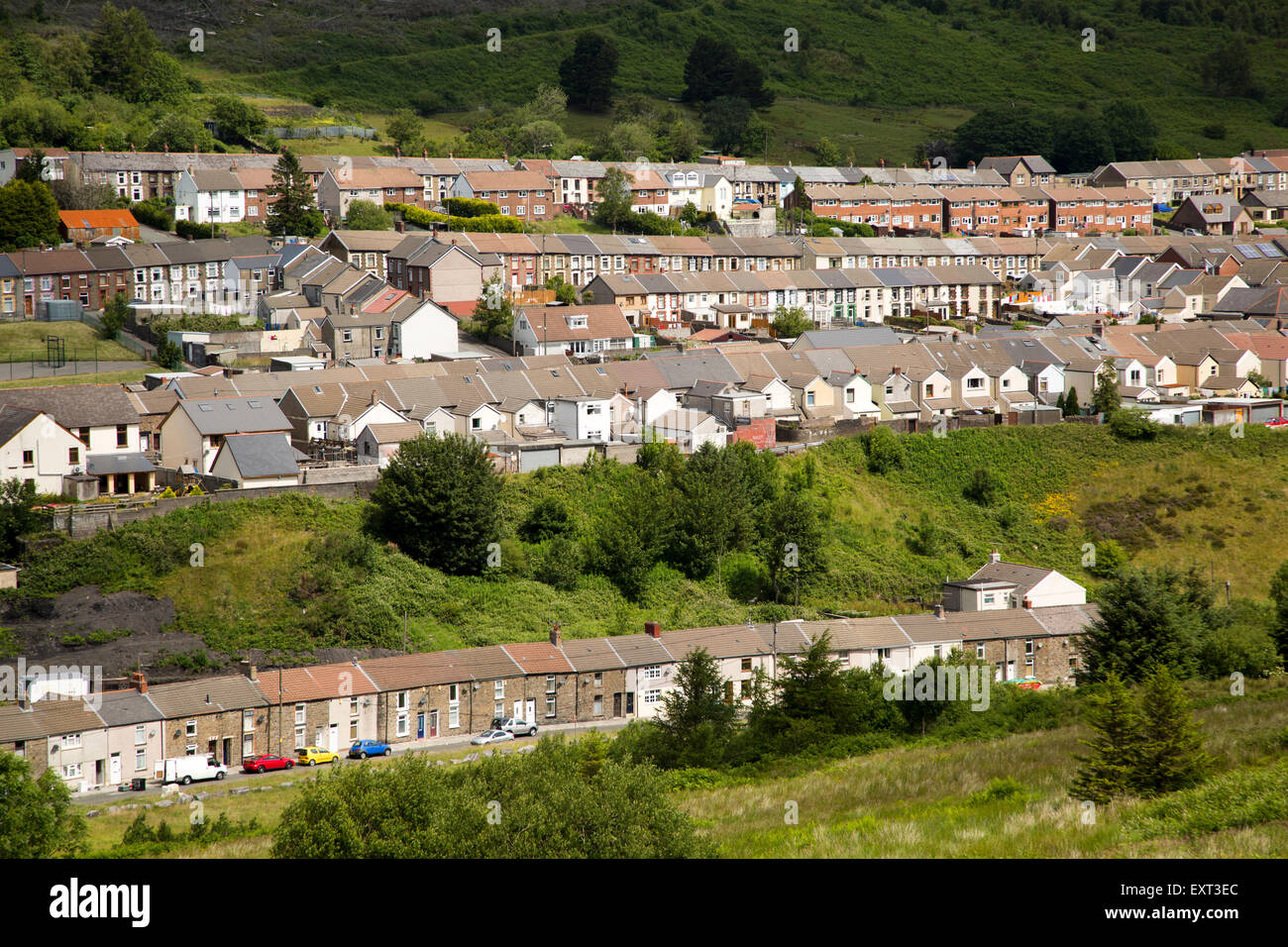 Linear pattern of terraced houses in Cwmparc, Treorchy, Rhonnda valley