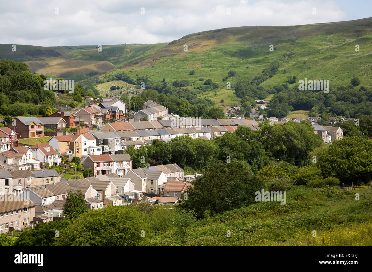 Linear pattern of terraced houses in Cwmparc, Treorchy, Rhonnda valley