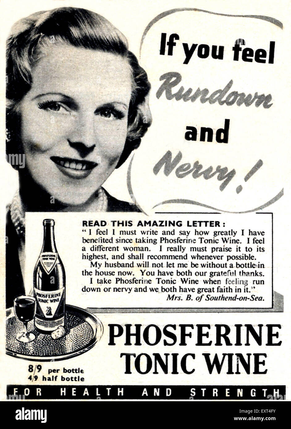 1950s UK Phosferine Tonic Wine Magazine Advert Stock Photo Alamy