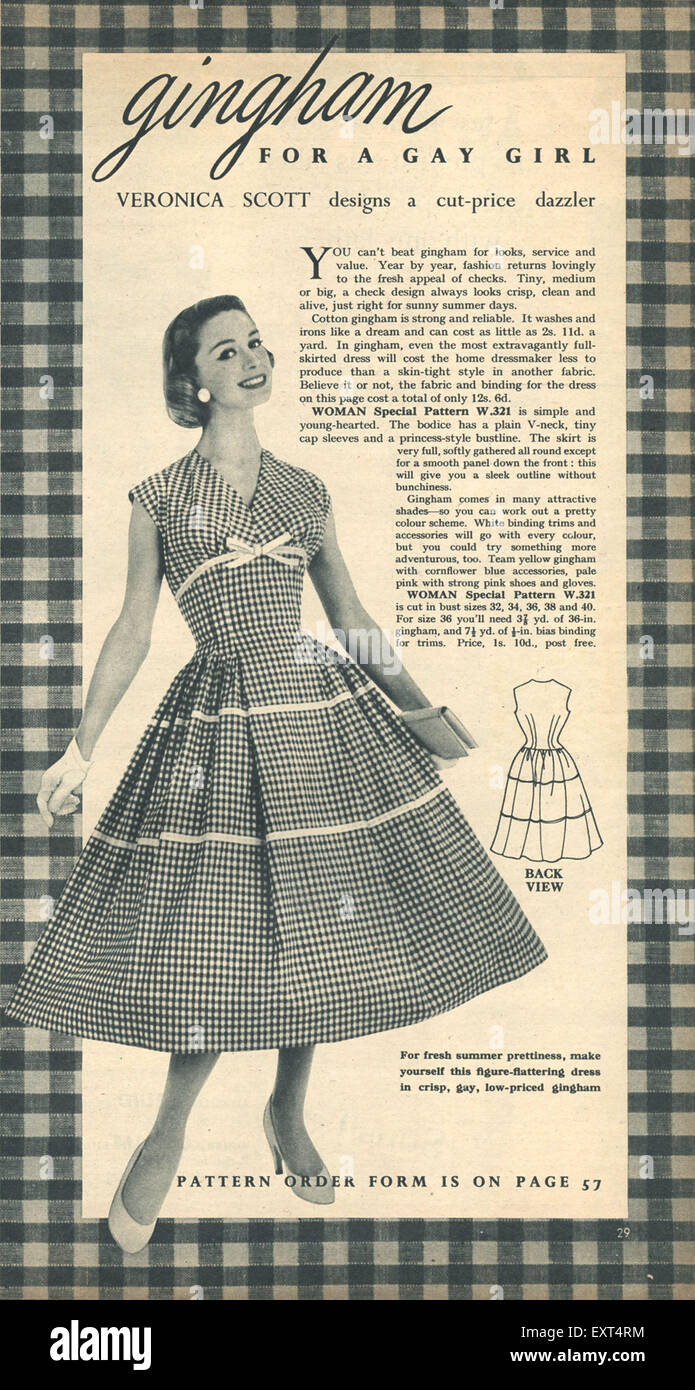 1950s UK Gingham Dresses Magazine Advert Stock Photo