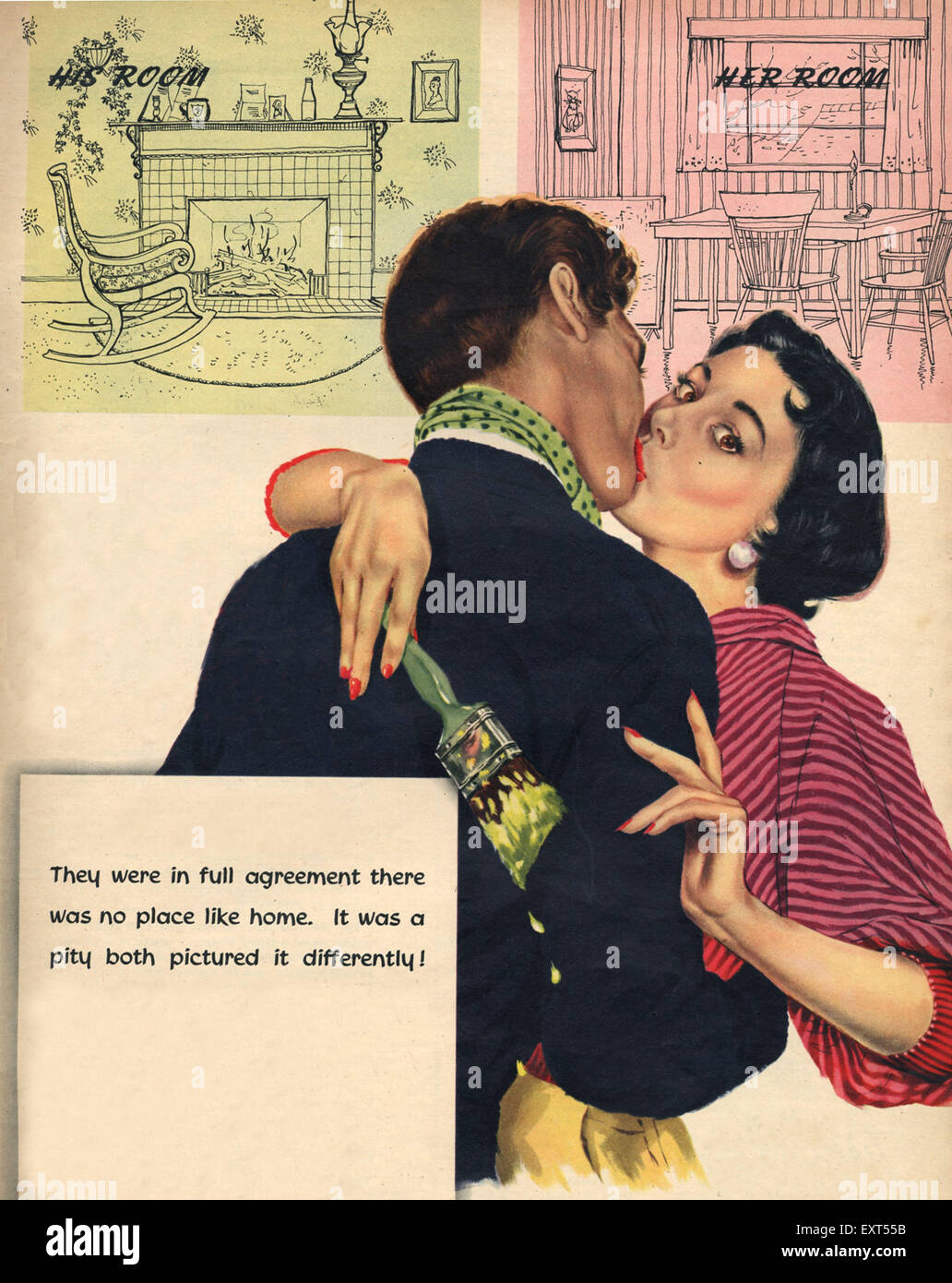 1950s UK Kissing Couples Magazine Plate Stock Photo