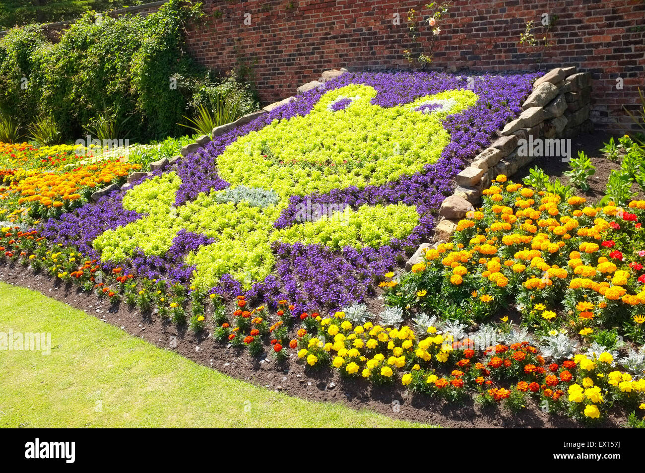 Kermit the Frog Bed of Flowers at Roundhay Park, Leeds, Yorkshire Stock