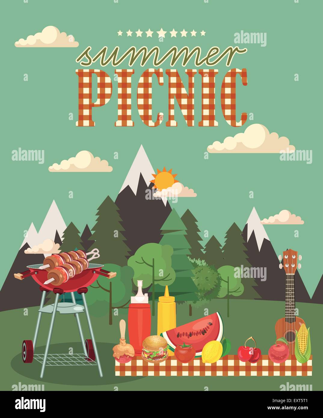 Flat Barbecue Object Picnic Items Design Of Invitation Card In