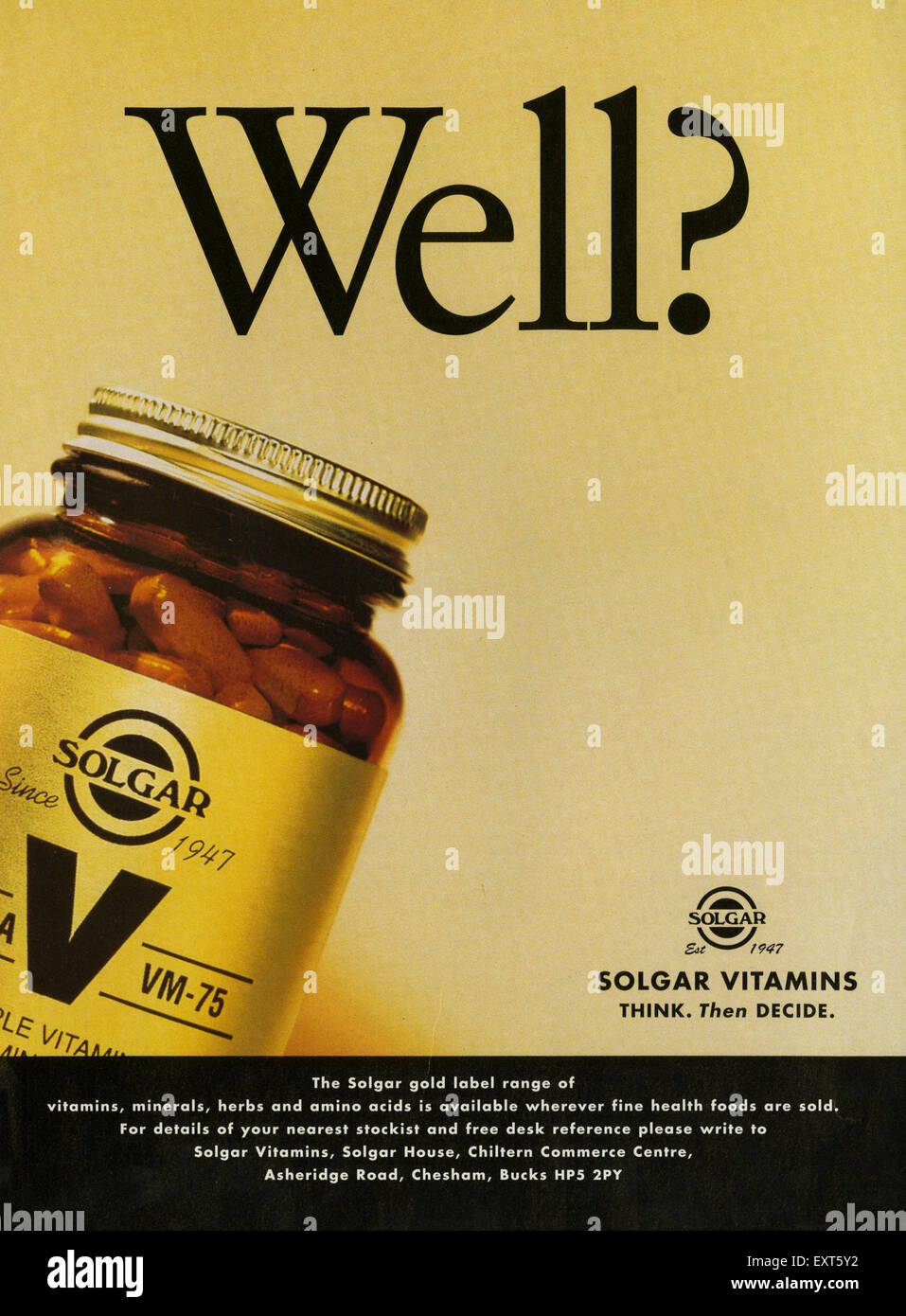1990s UK Solgar Magazine Advert Stock Photo