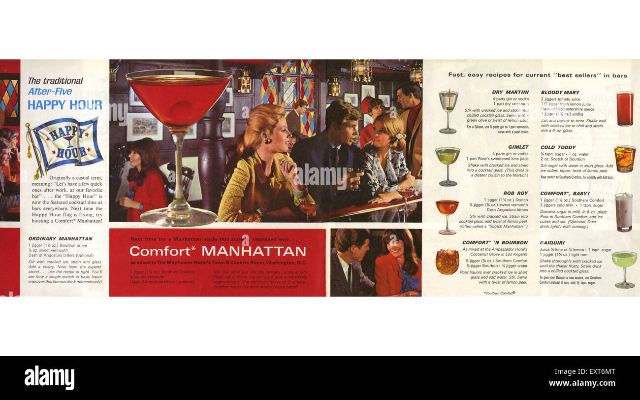 1960s Usa Southern Comfort Happy Hour Barguide Magazine Advert