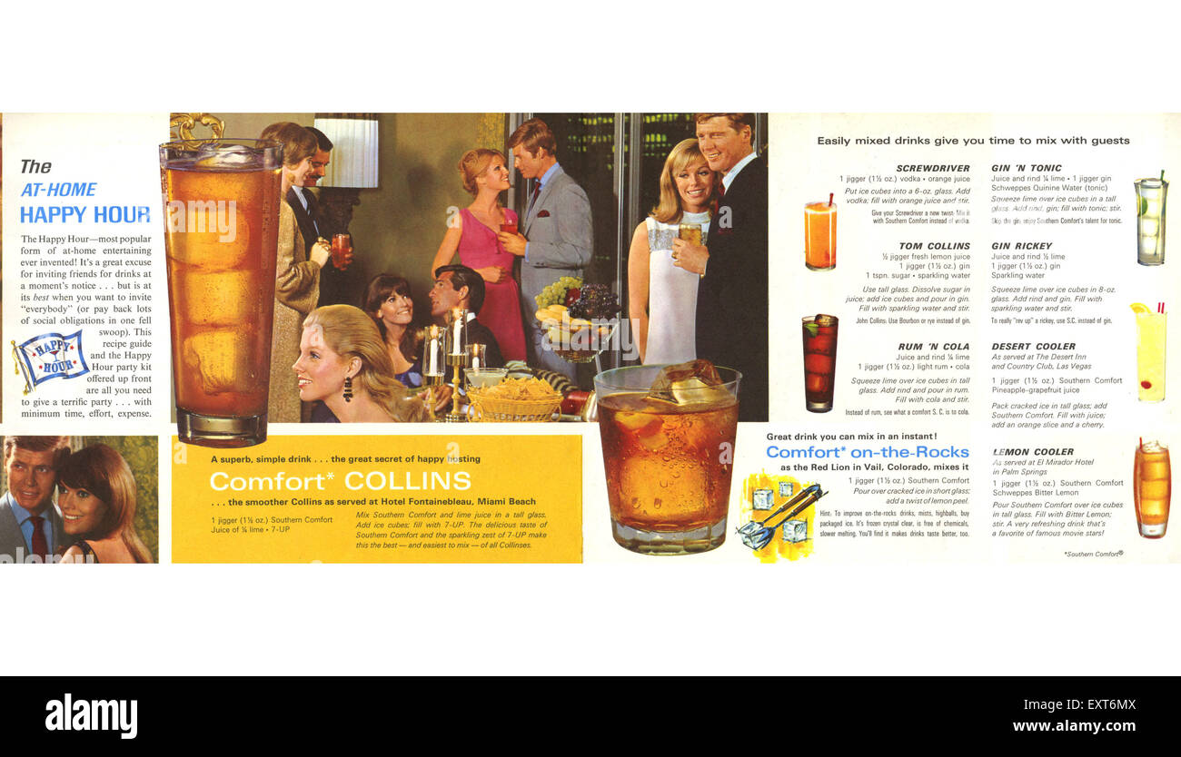 1960s Usa Southern Comfort Happy Hour Barguide Magazine Advert