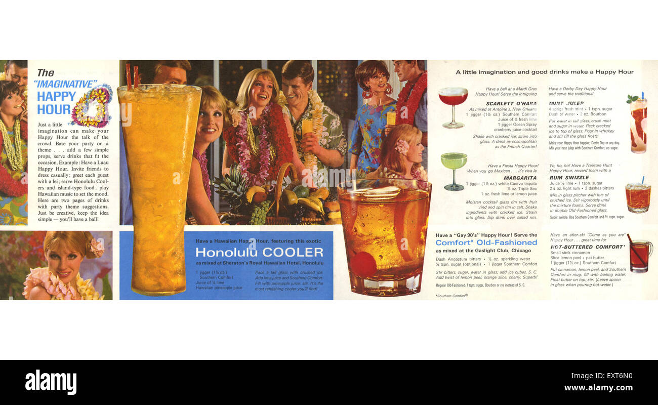 1960s Usa Southern Comfort Happy Hour Barguide Magazine Advert