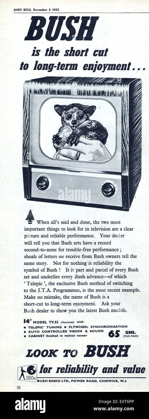 1950s UK Bush Magazine Advert Stock Photo