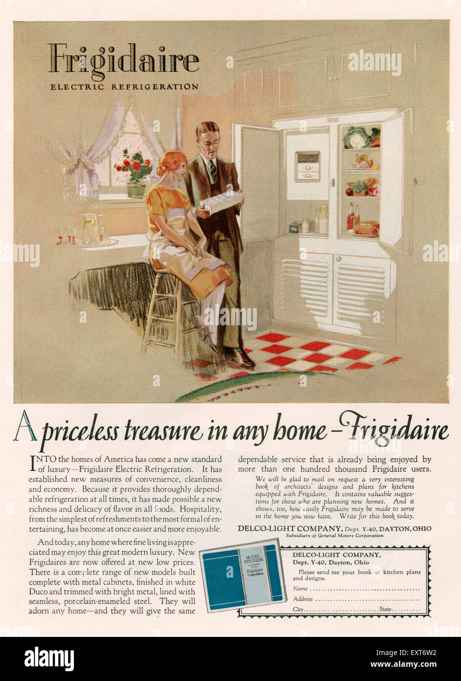 1920s USA Frigidaire Magazine Advert Stock Photo