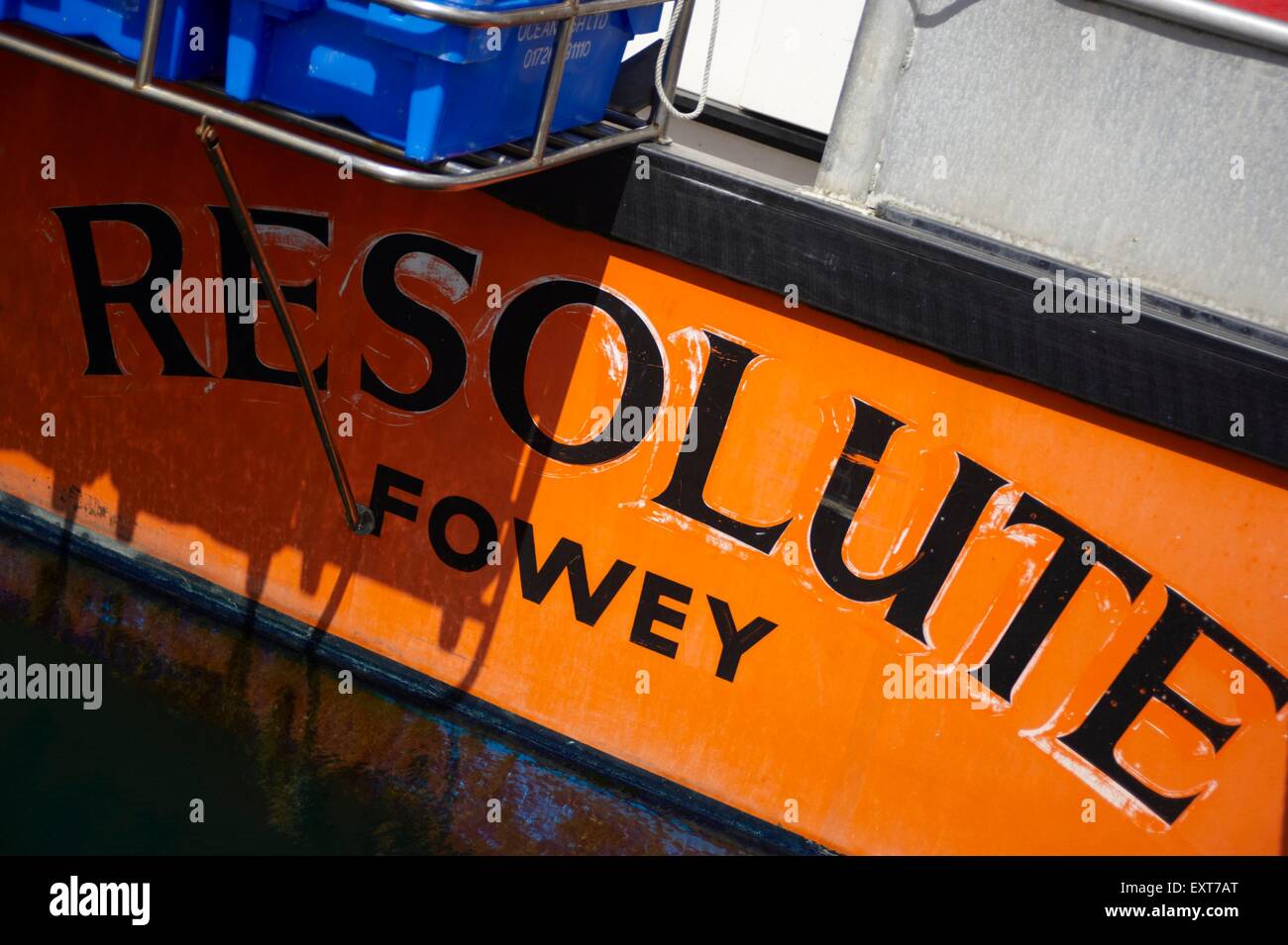 The "Resolute" a fishing boat in Fowey Harbour, Cornwall, England, UK