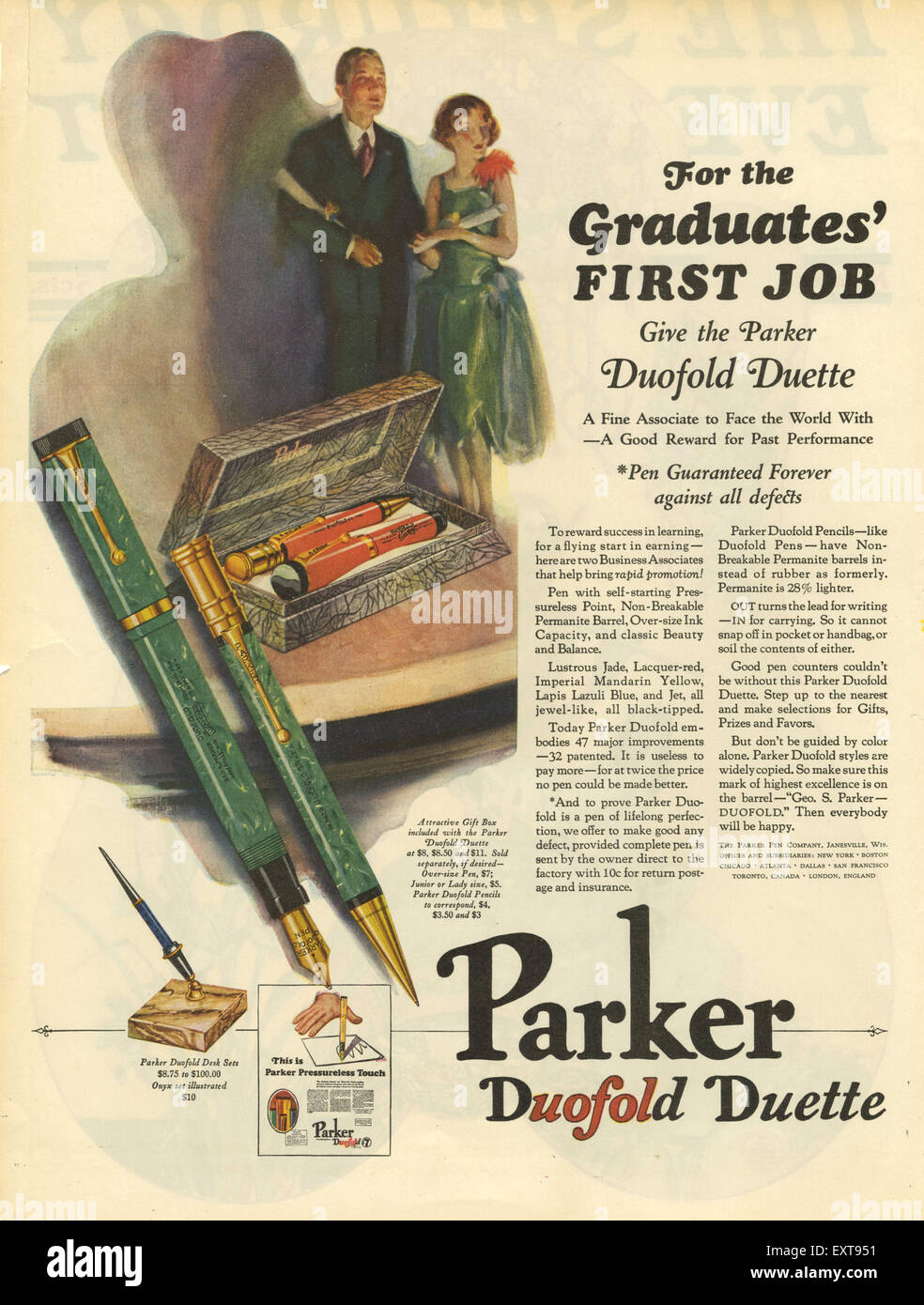 1930s USA Parker Pens Magazine Advert Stock Photo Alamy