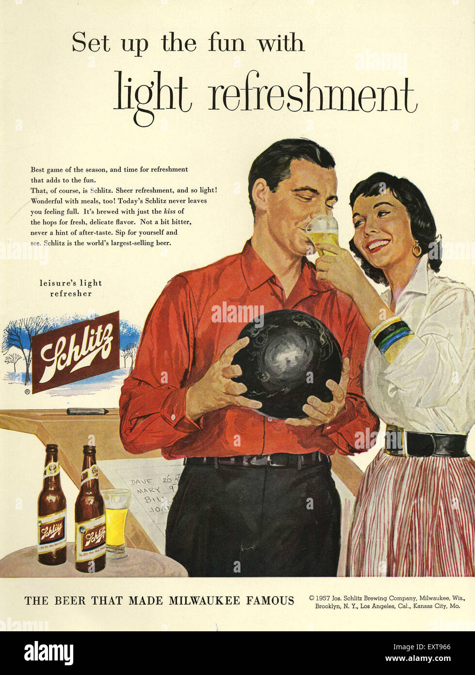 1950s USA Schlitz Magazine Advert Stock Photo