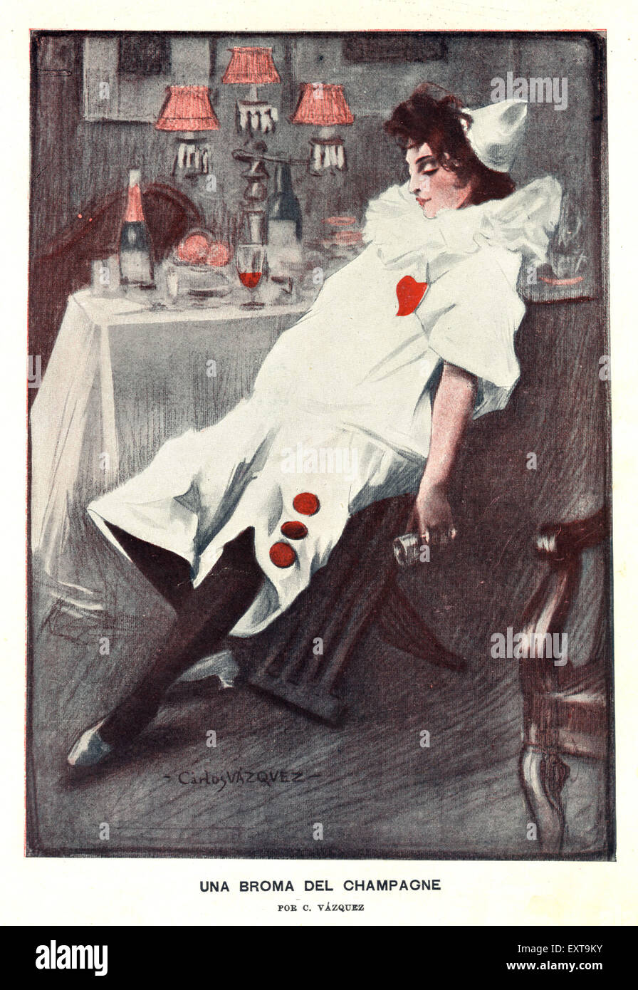 1920s Spain Drunk  Pierrot Magazine Plate Stock Photo