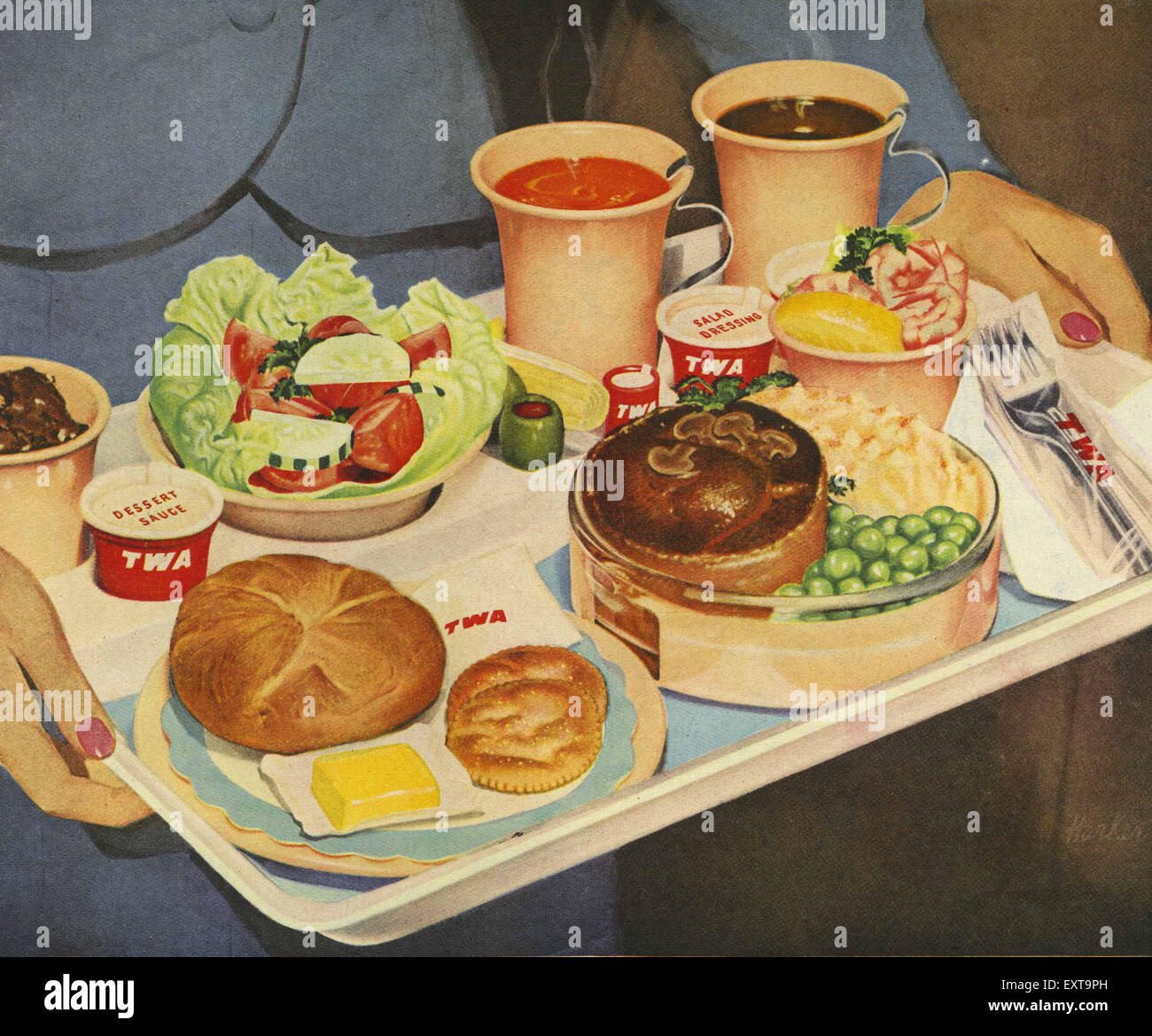 1950s USA Airlines food Magazine Advert Stock Photo