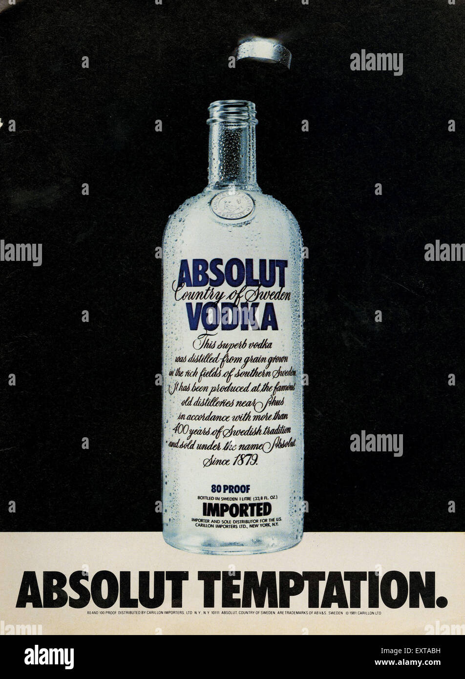 1980s USA Absolut Magazine Advert Stock Photo