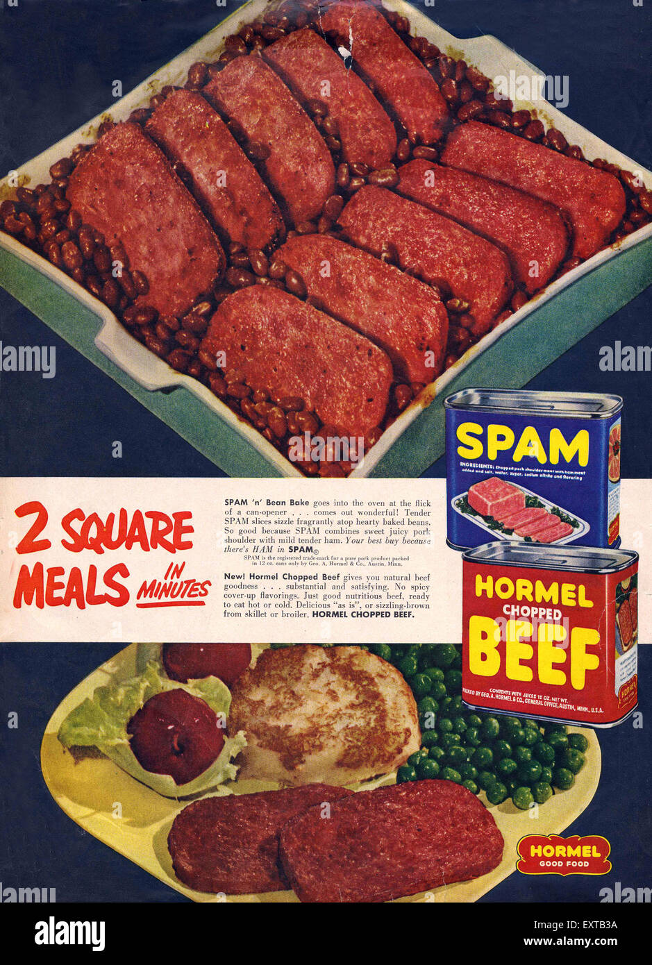 1950s USA Spam & Corned Beef Magazine Advert Stock Photo