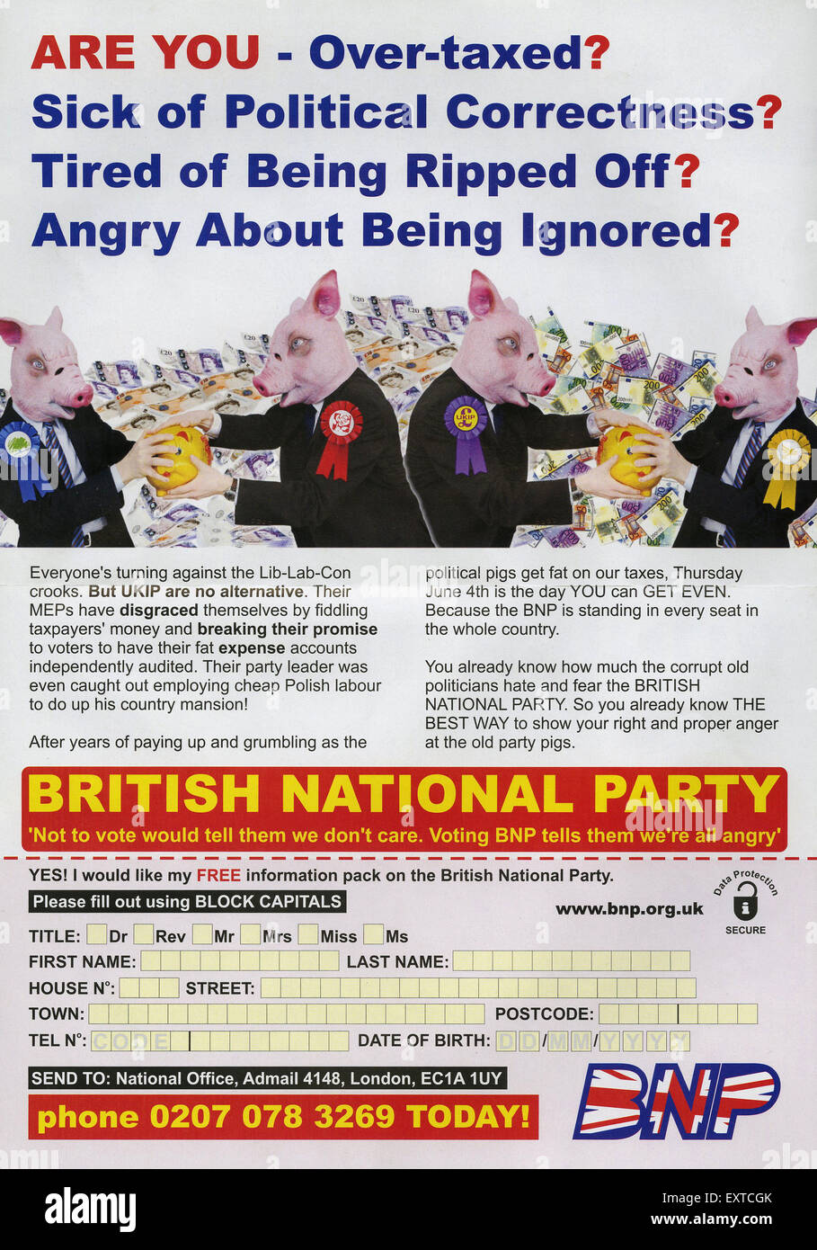 2000s UK British National Party Leaflet/  Flyer Stock Photo
