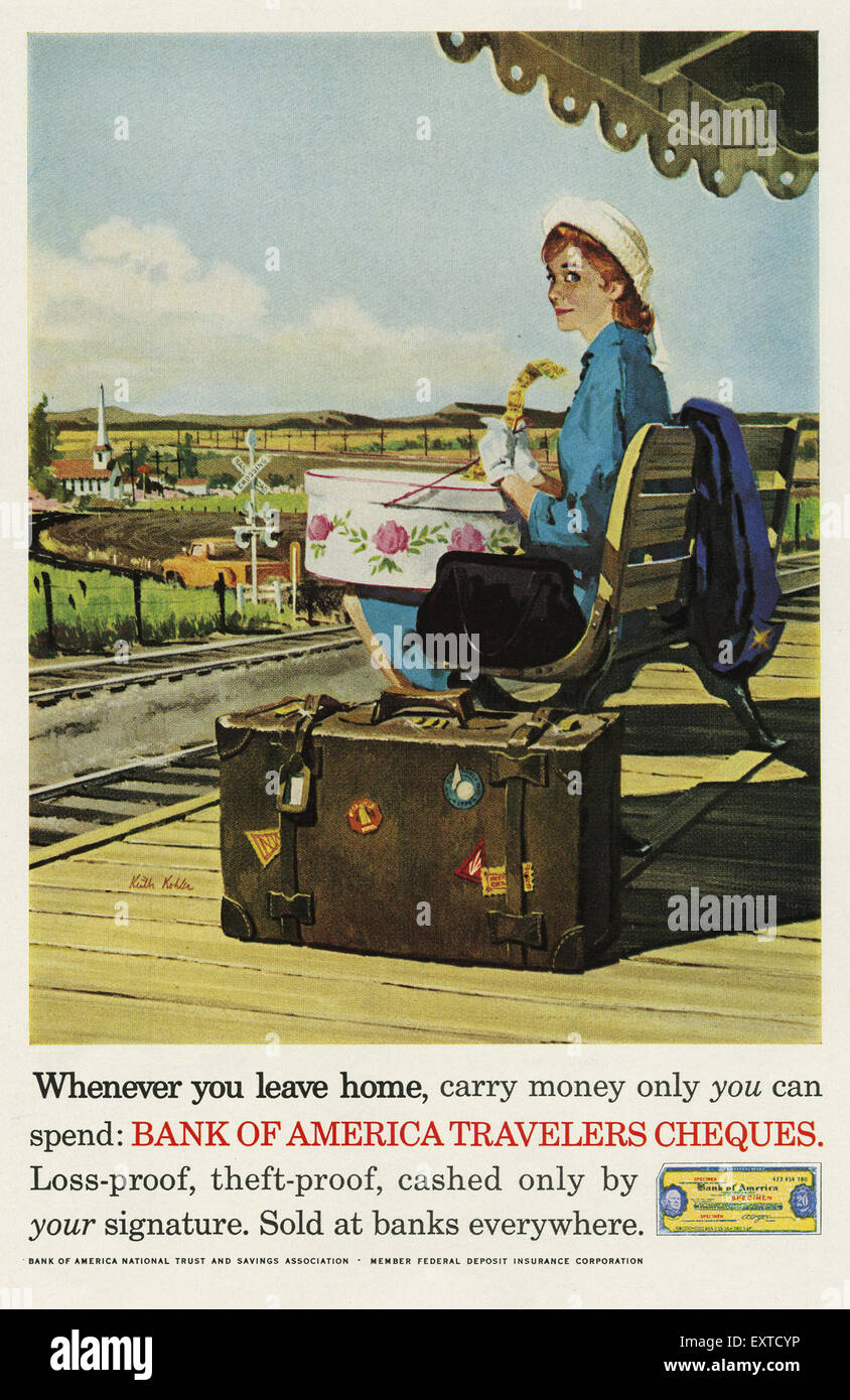 1960s Usa Travellers Cheques Magazine Advert Stock Photo 85359562