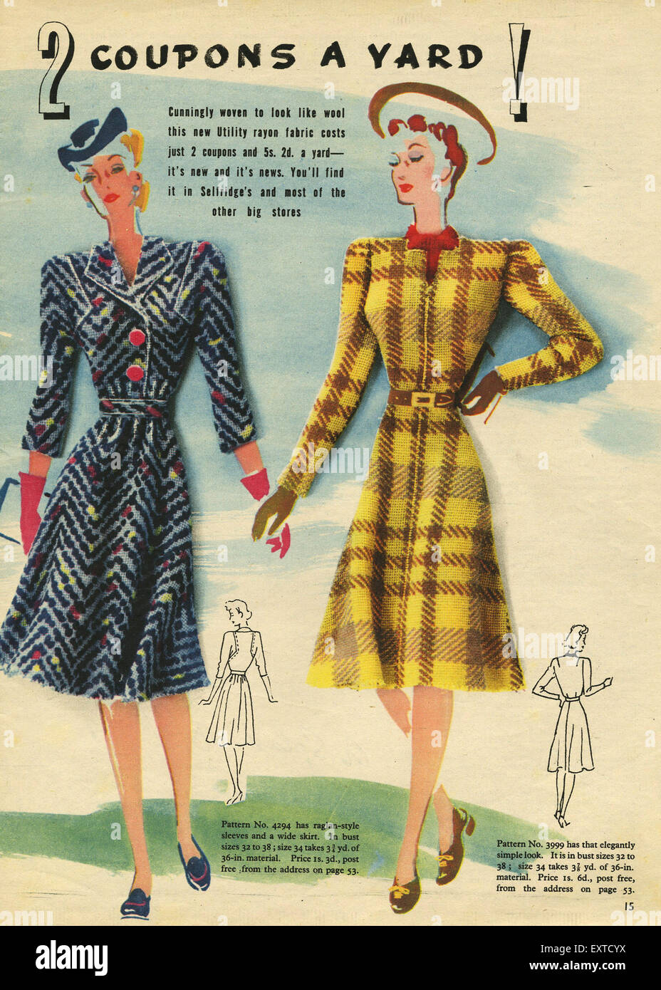 1940s UK Dress Patterns Magazine Plate Stock Photo