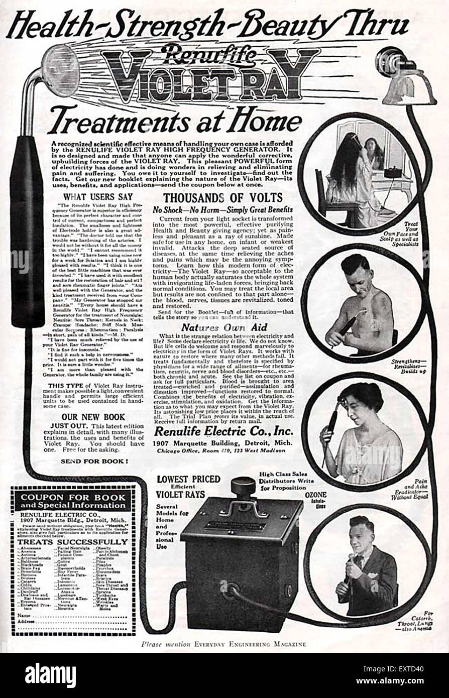 1920s USA Renulife Violet Ray Magazine Advert Stock Photo