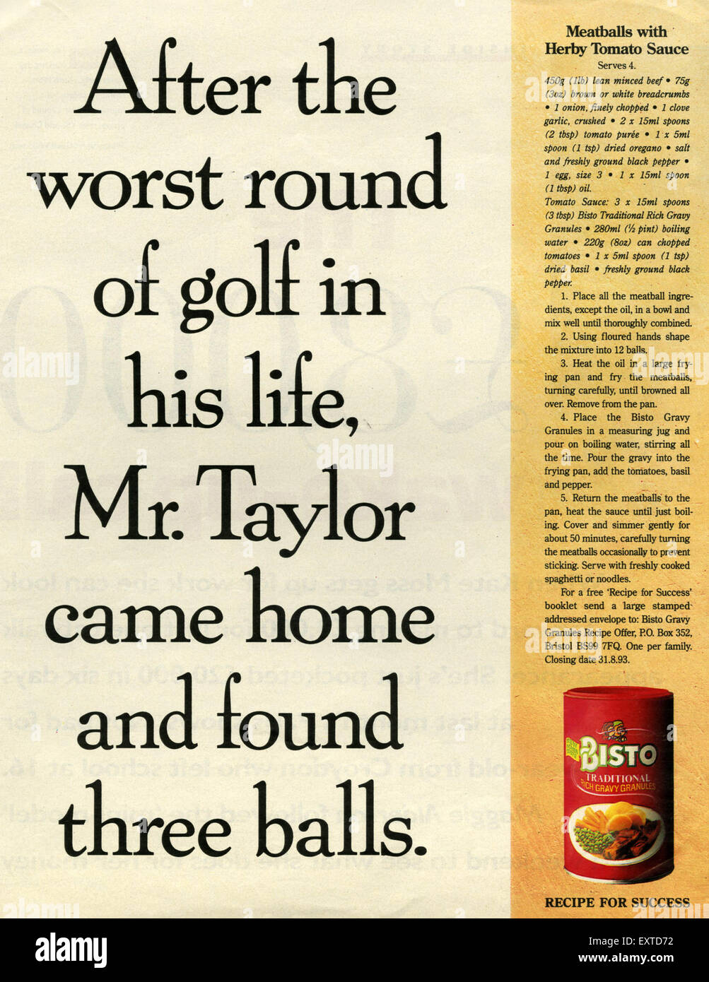 1990s UK Bisto Magazine Advert Stock Photo