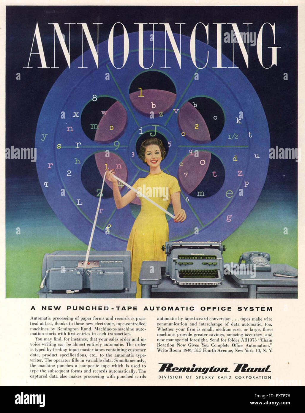 1950s USA Remington Rand Magazine Advert Stock Photo