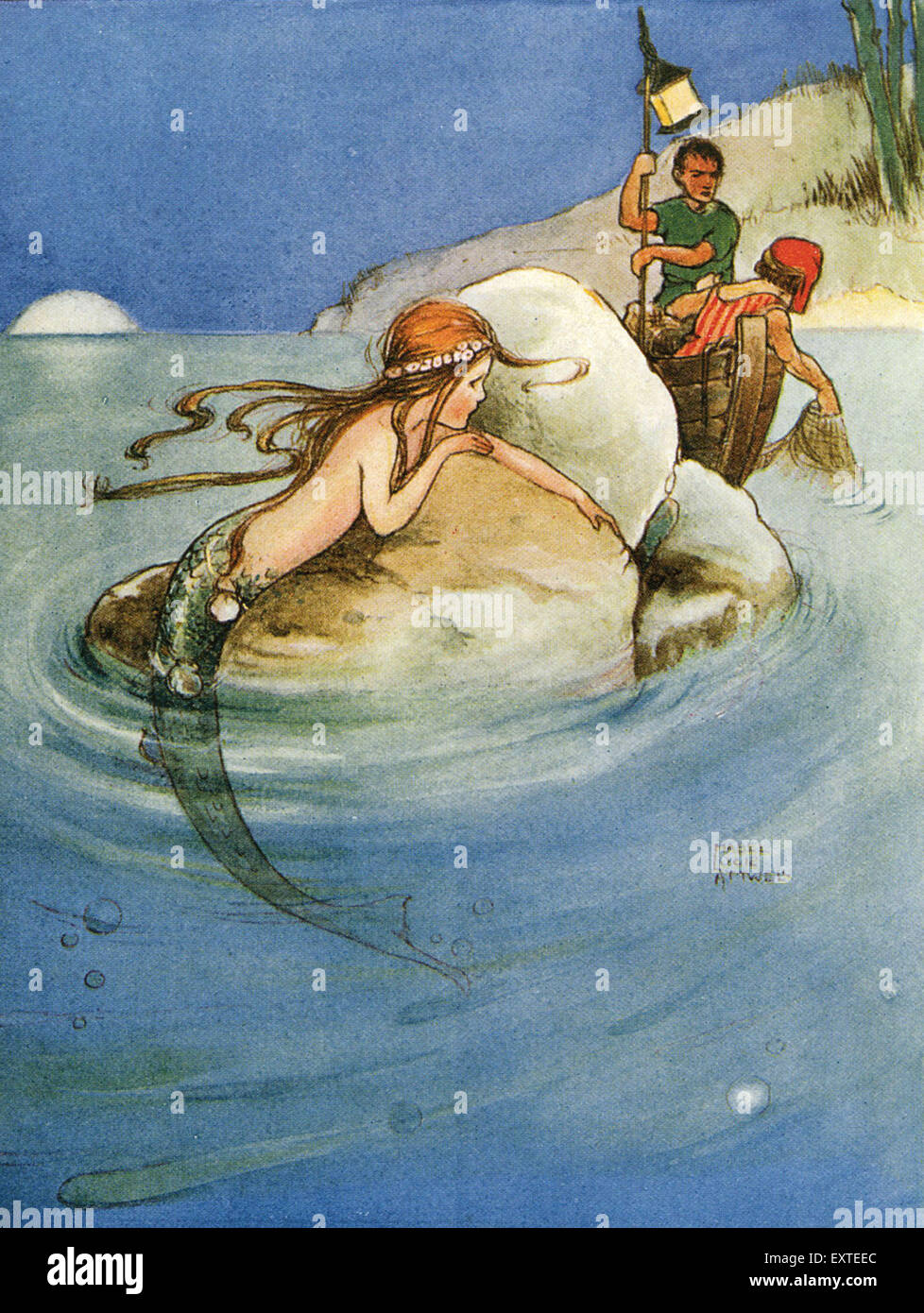 1910s UK Little Mermaids Book Plate Stock Photo