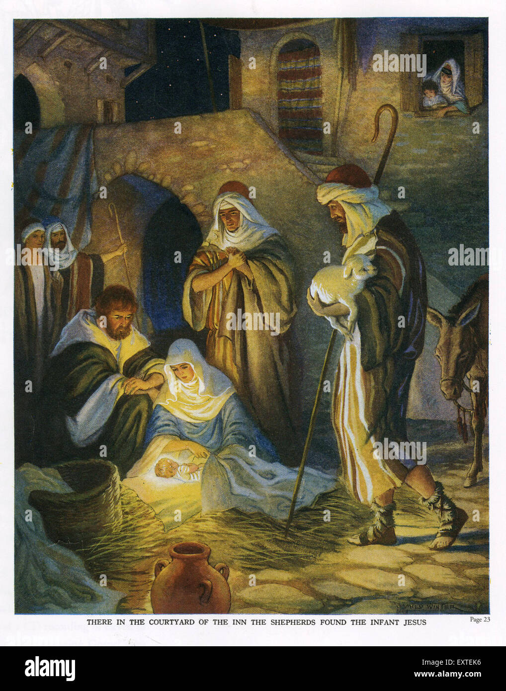1920s USA The Three Shepherds and Jesus Book Plate Stock Photo