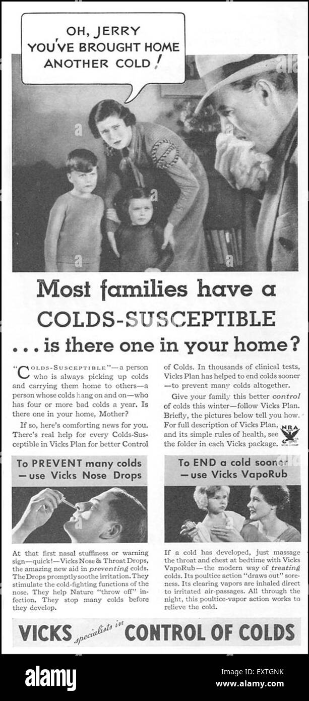 1930s USA Vicks Magazine Advert Stock Photo