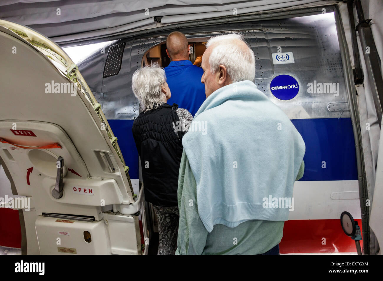 Saint St. Louis Missouri,Lambert-St. Louis International Airport,STL,gate,American Airlines,One World,boarding,jet bridge,aircraft,door,passenger pass Stock Photo