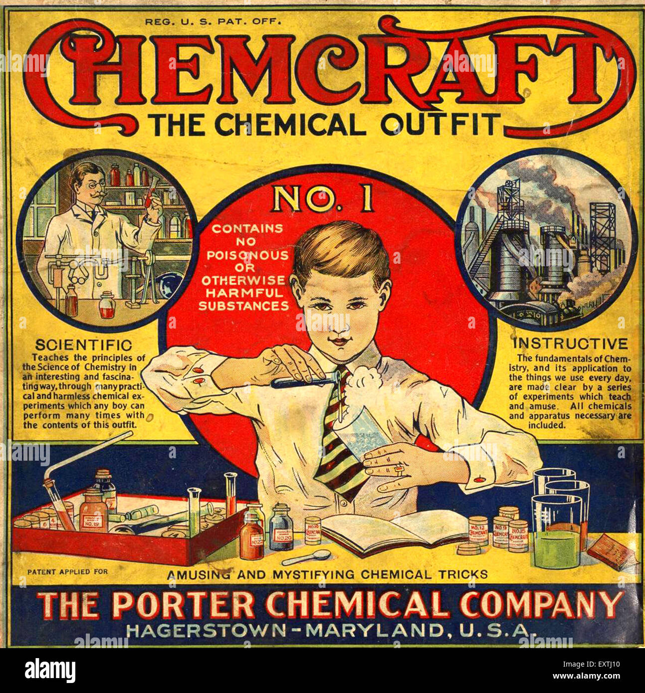 Pat reg. The Chemistry Set (the Ultimate Compilation of Slammin' big Beats). Old Science. Metal Printed Adverts from 1920s. Magazines about Scientific Experiments to read.