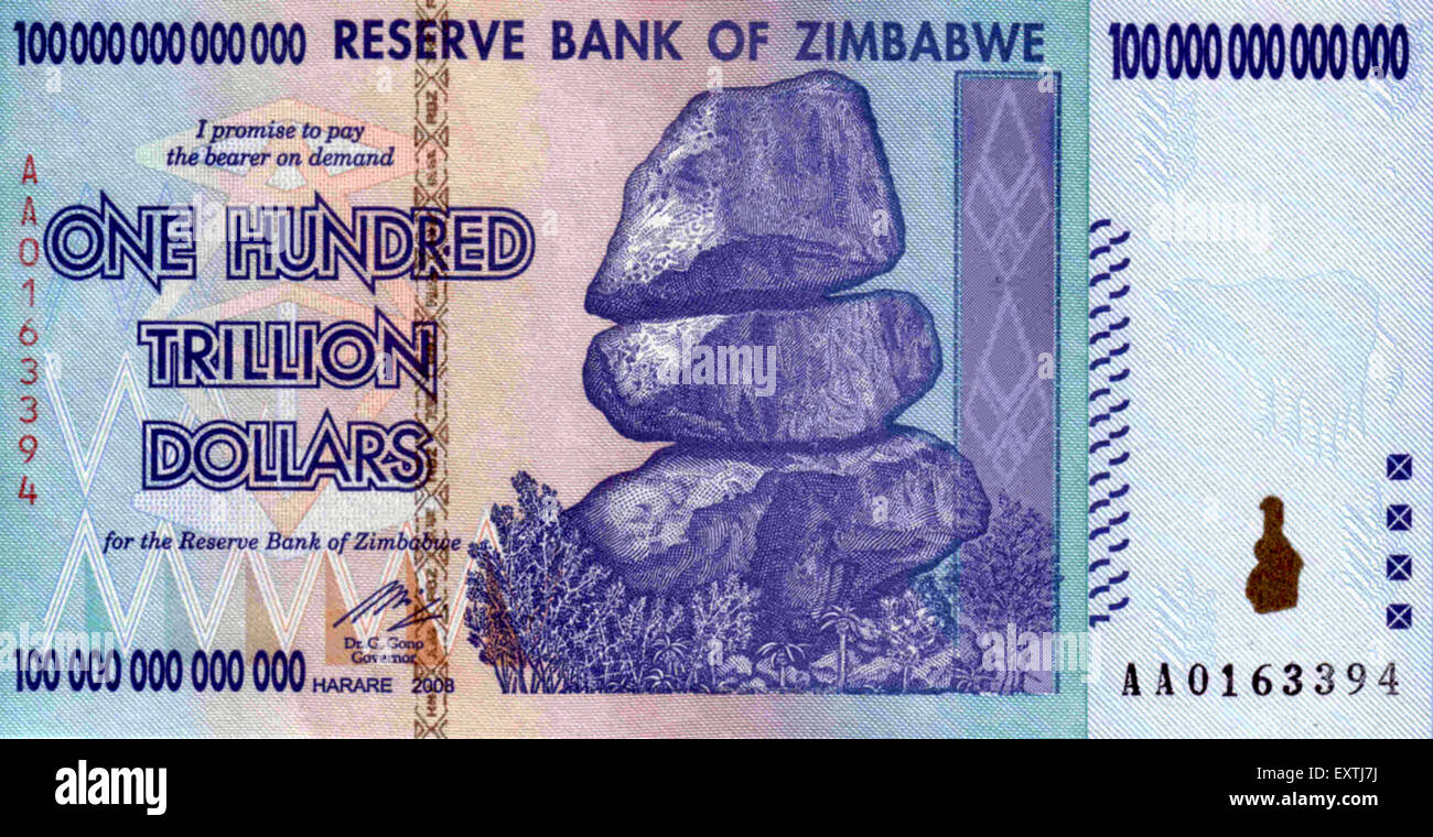 Zimbabwe One Hundred Trillion Dollars Magazine Plate Stock Photo
