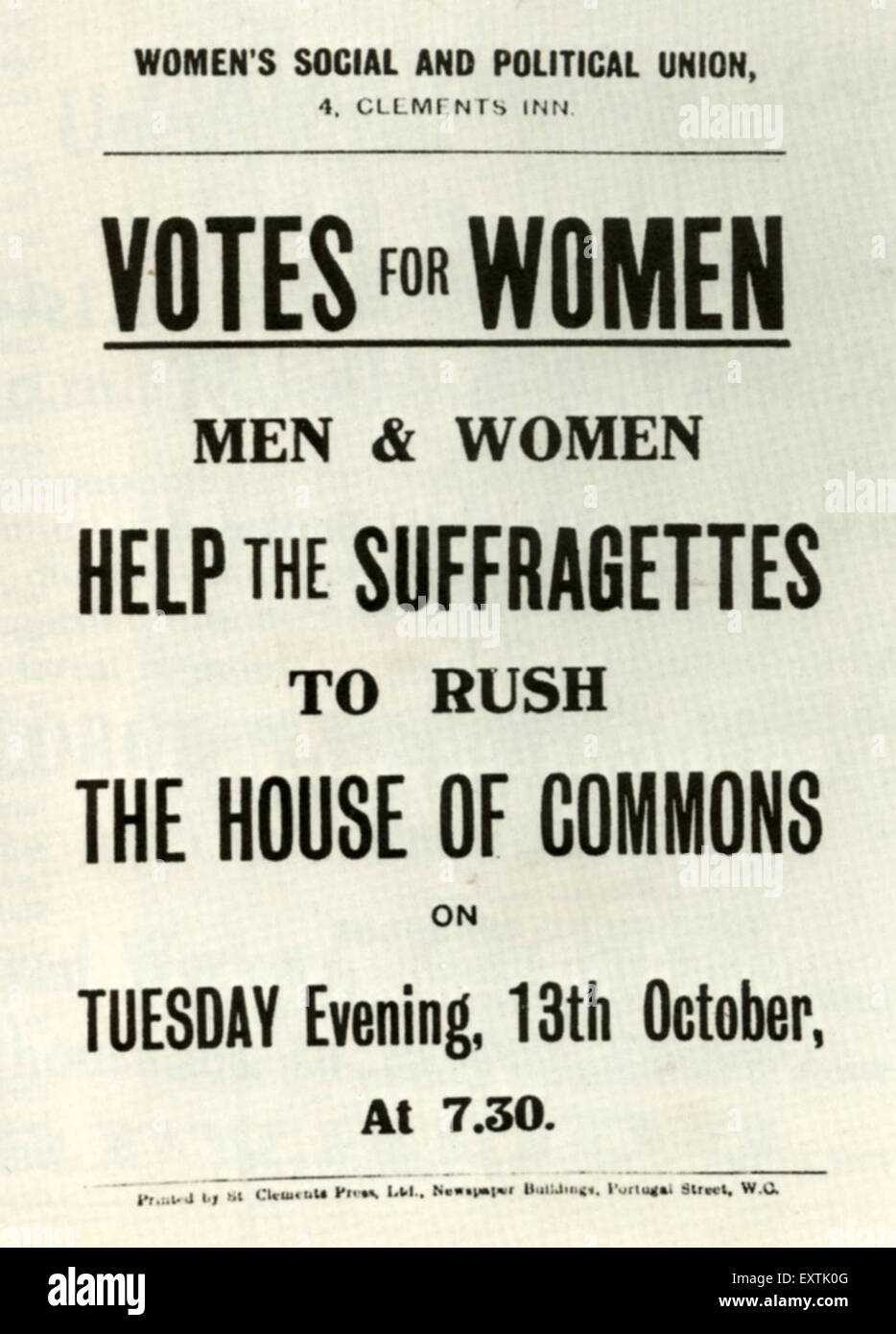 1900s UK Women's Social and Political Union Poster Stock Photo