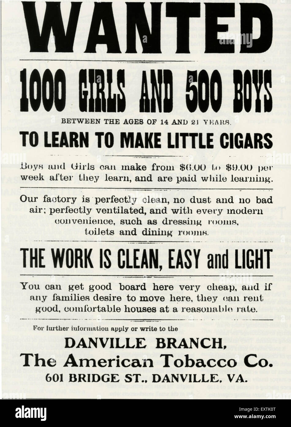 1900s USA The American Tobacco Company Poster Stock Photo