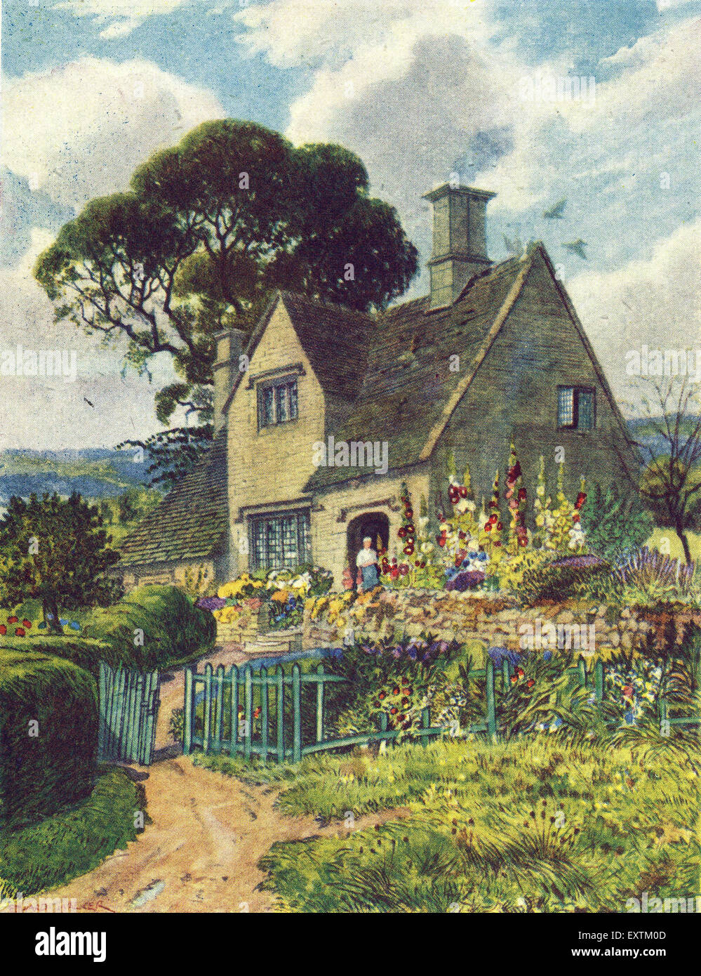 1940s Uk Country Cottages Magazine Plate Stock Photo 85365069 Alamy