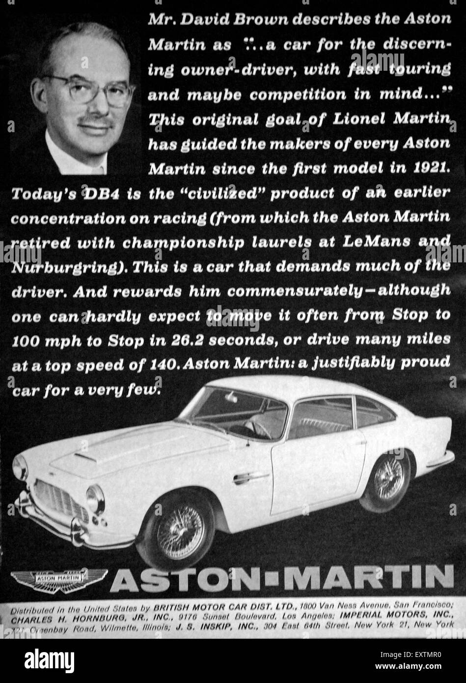 1960s USA Aston Martin Magazine Advert Stock Photo Alamy