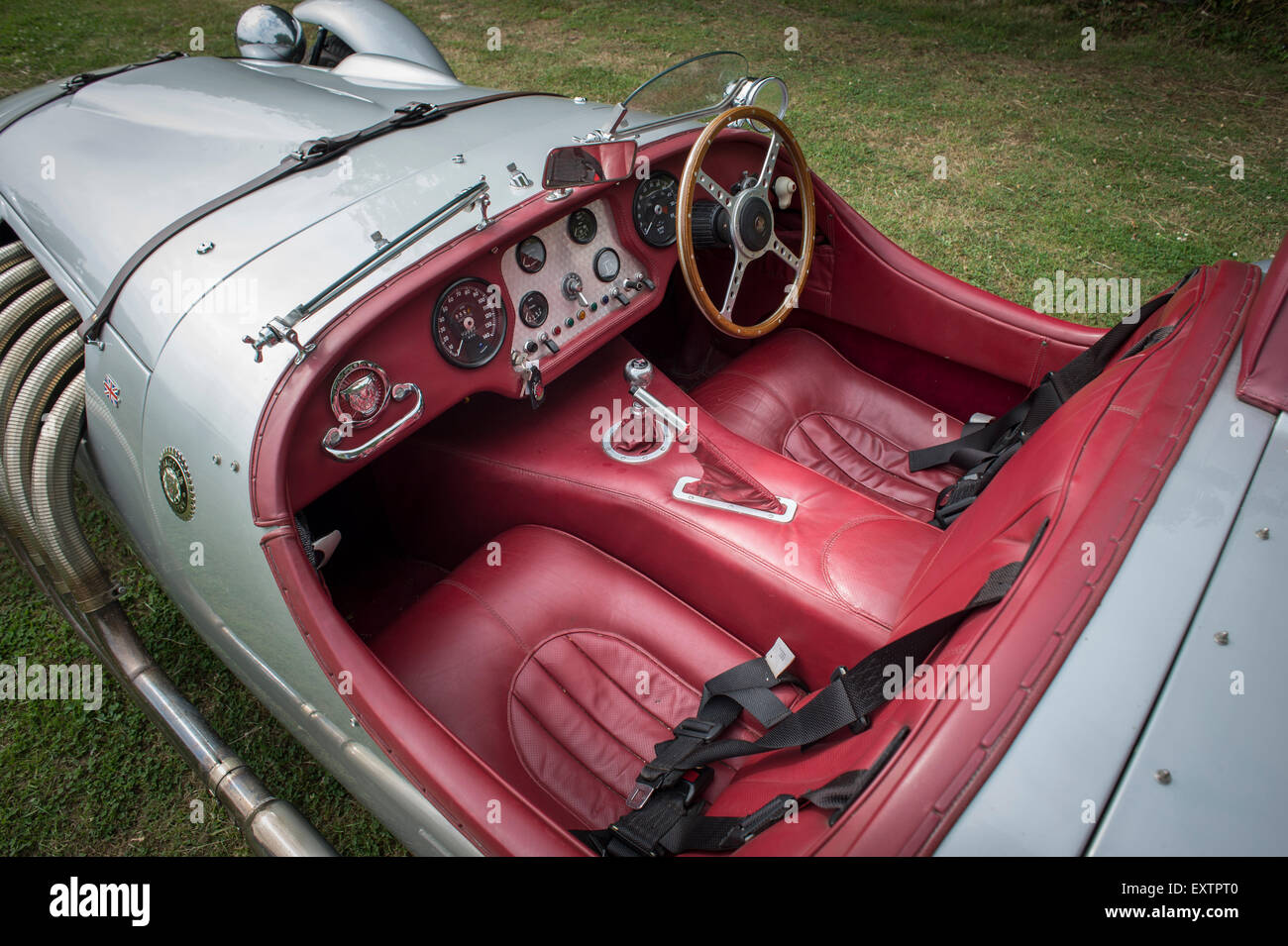 Cockpit of the ronart W Jaguar Coventry Based Kit Car V8 in silver Stock Photo
