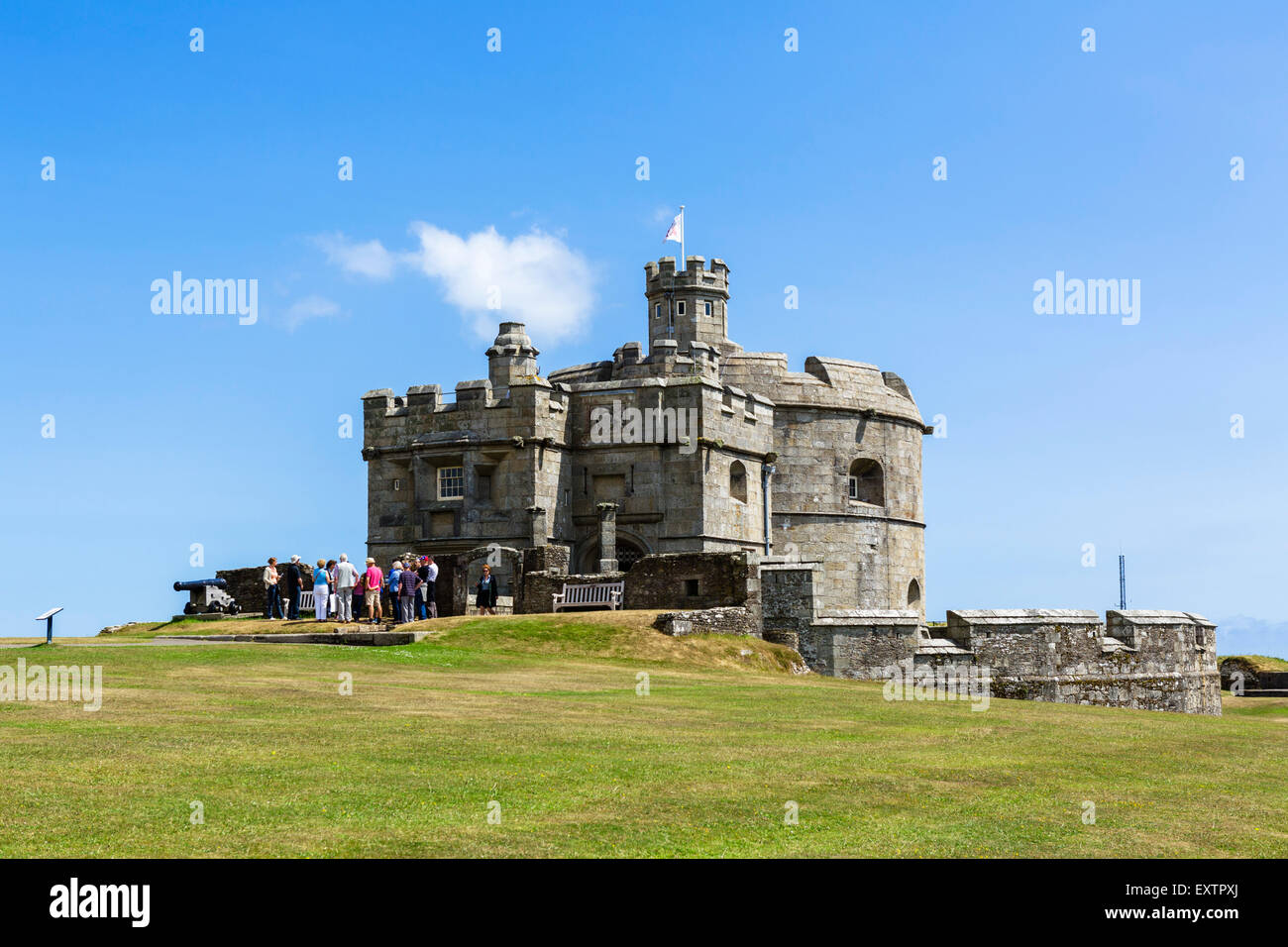 Tourists in front of the Keep at Pendennis Castle, Falmouth, Cornwall, England, UK Stock Photo