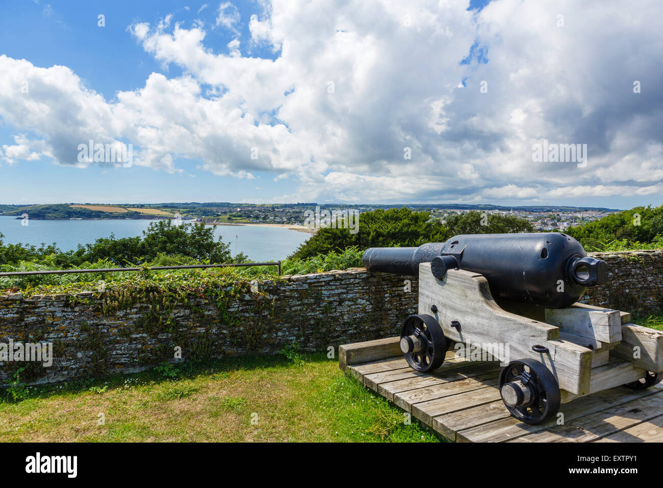 View over the town and beach from Pendennis Castle, Falmouth, Cornwall, England, UK Stock Photo