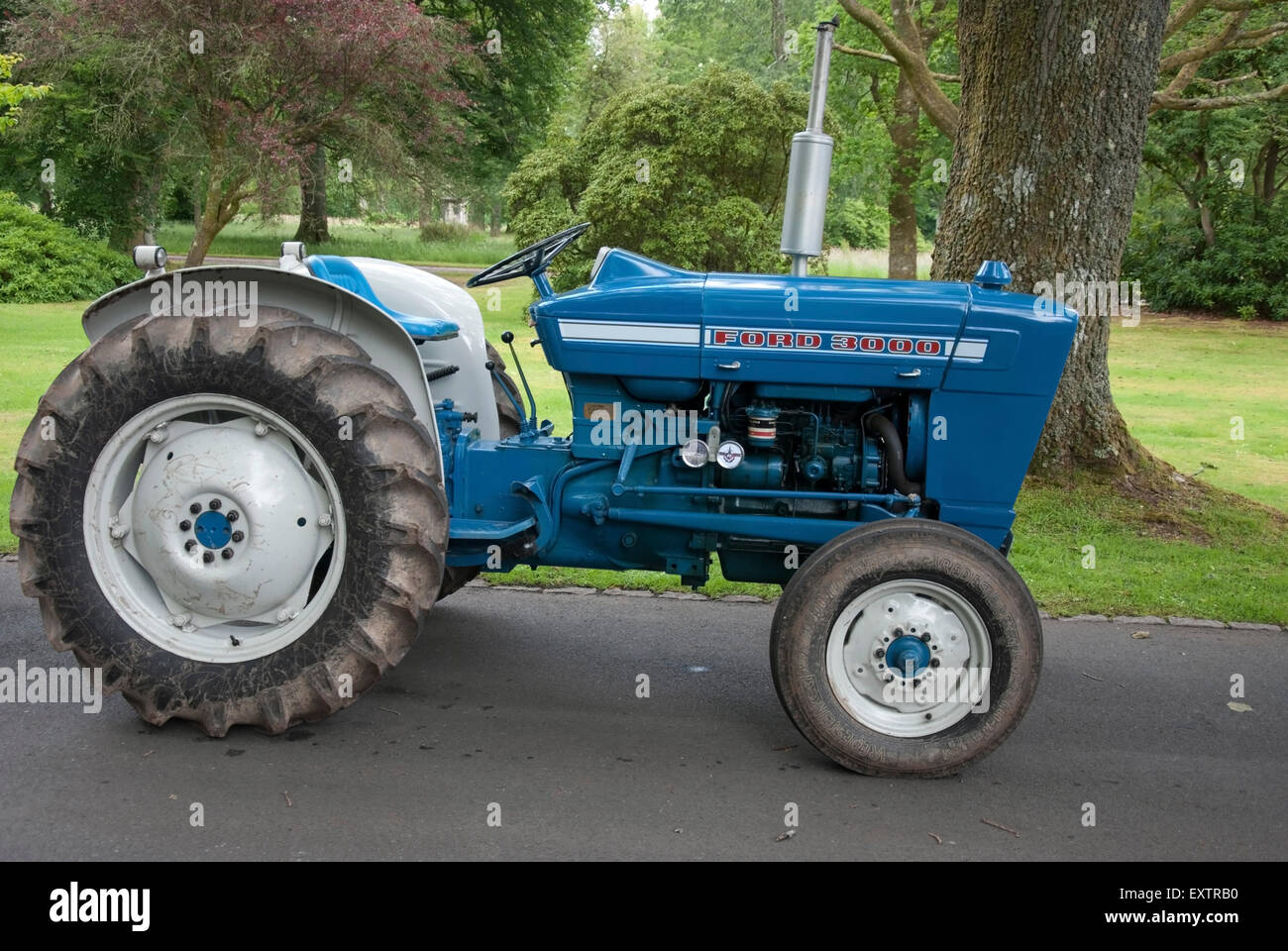 1969 Blue & White Ford 3000 Series Farm Tractor Stock Photo