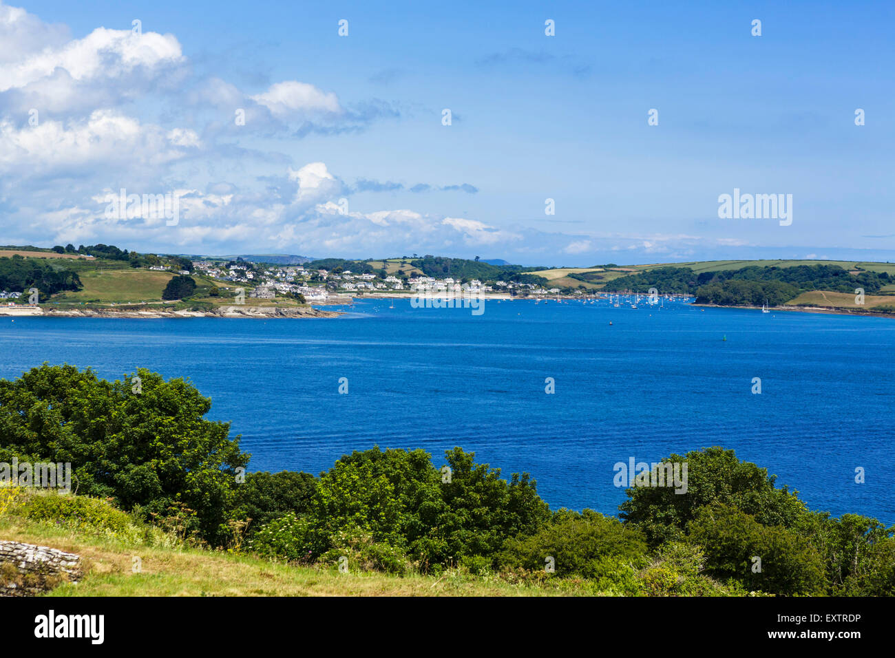 View over Carrick Roads towards St Mawes from Pendennis Castle, Falmouth, Cornwall, England, UK Stock Photo