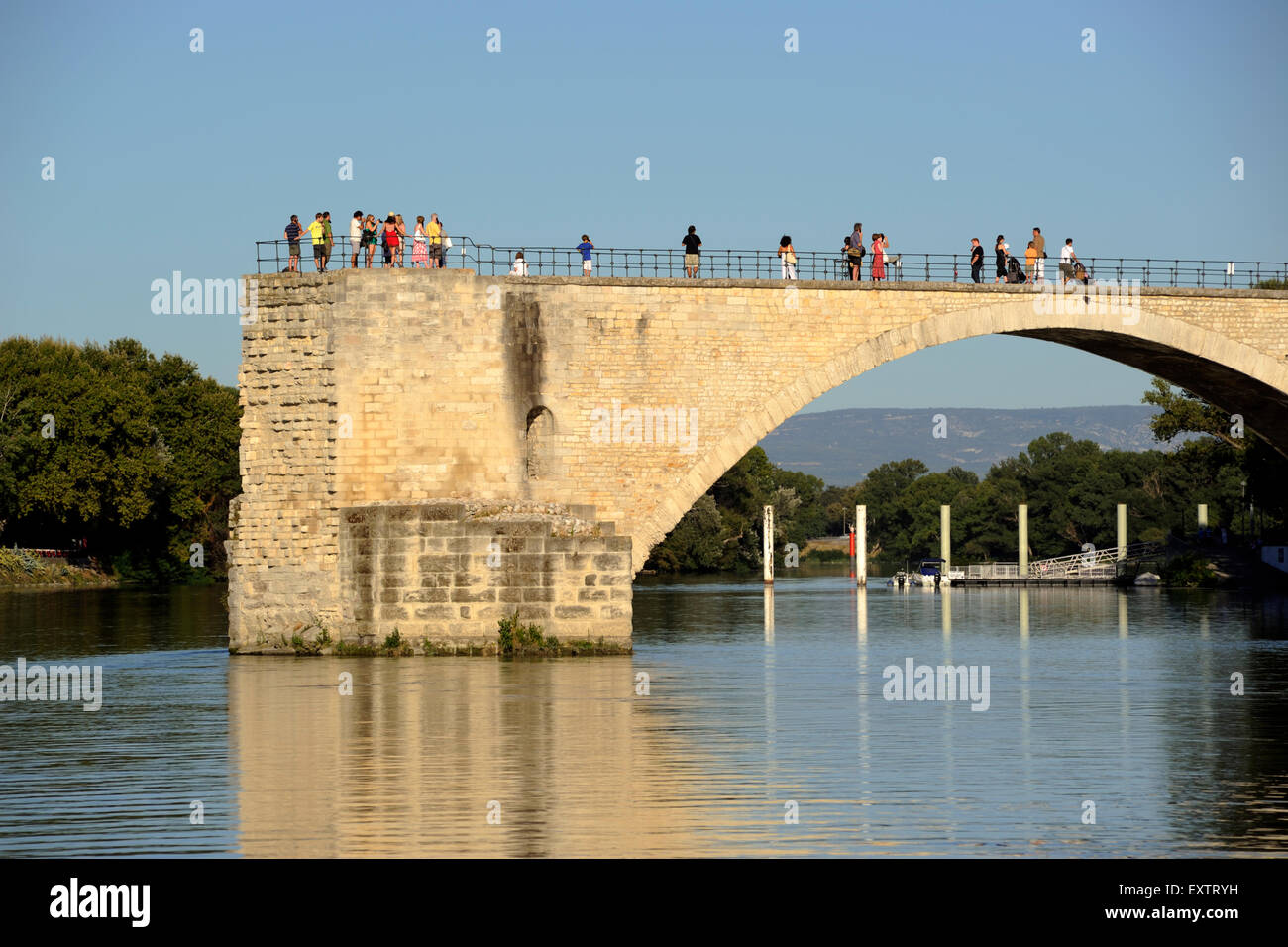 France, Provence, Avignon, Rhone river, Saint Benezet bridge Stock