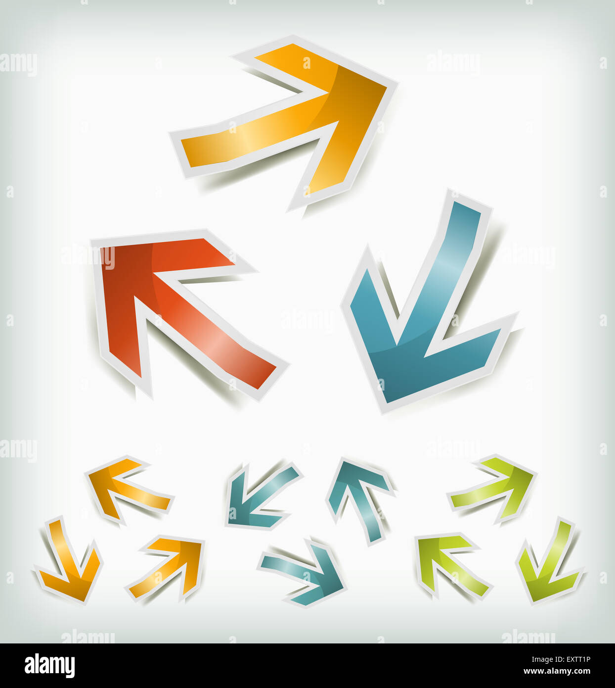 Illustration of a collection of abstract glossy retro arrows icons symbols loops Stock Photo