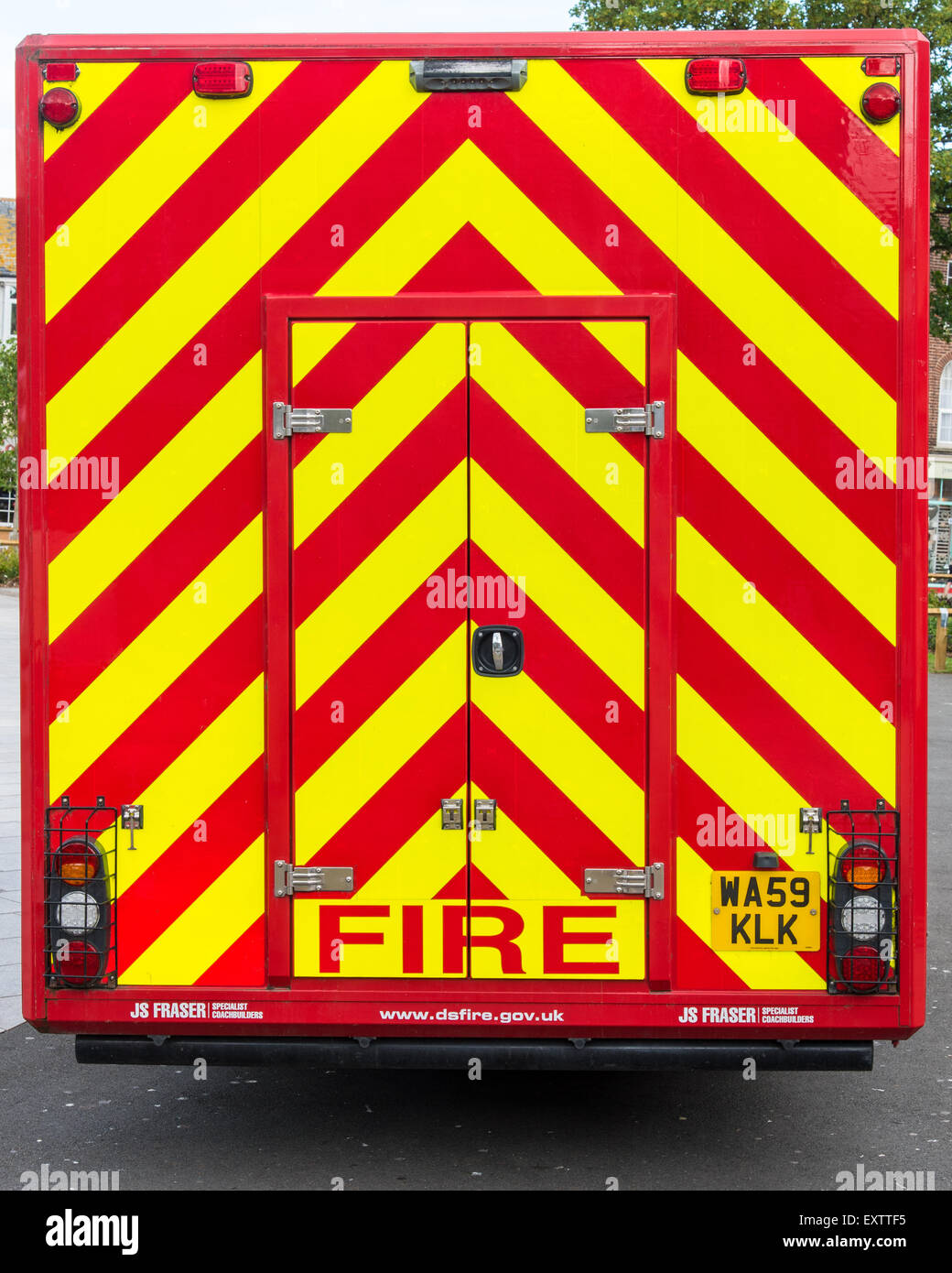 Chevrons on the rear of a Devon and Somerset Fire Rescue Service vehicle Stock Photo