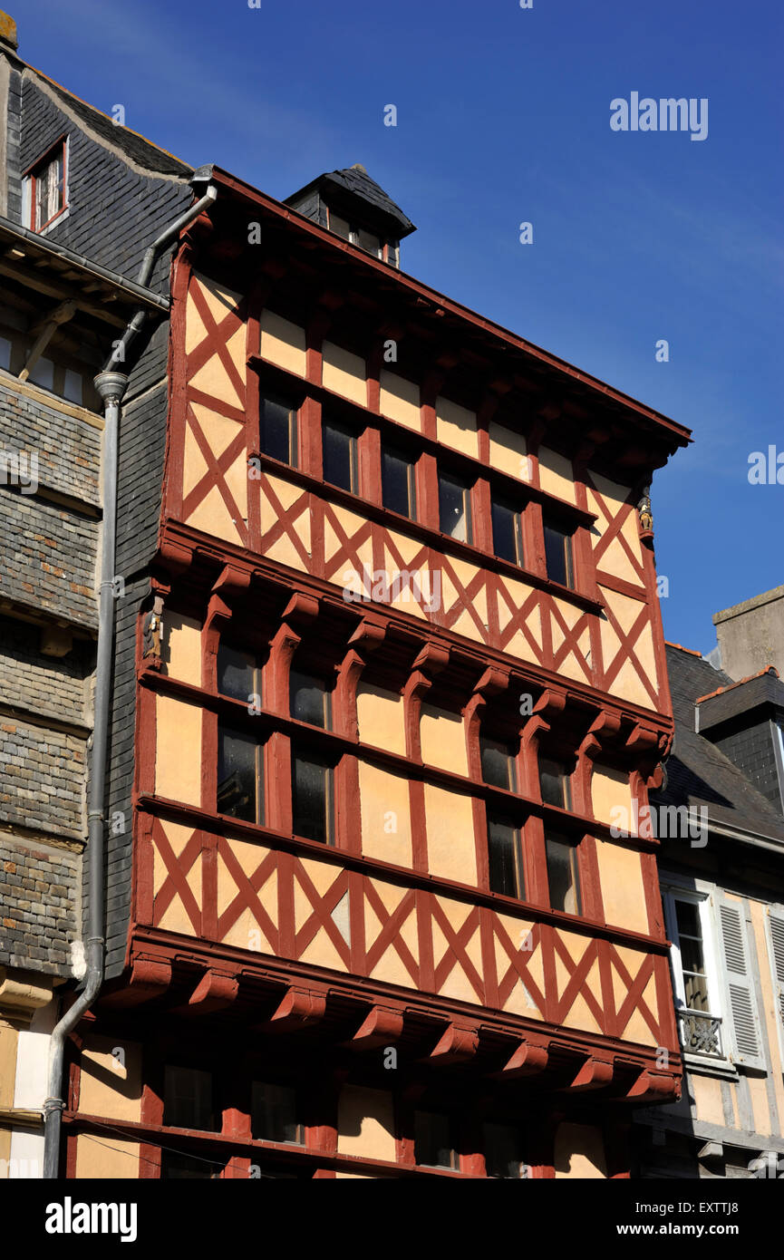 France, Brittany (Bretagne), Finistère, Quimper, Rue Kéréon, half timbered house Stock Photo