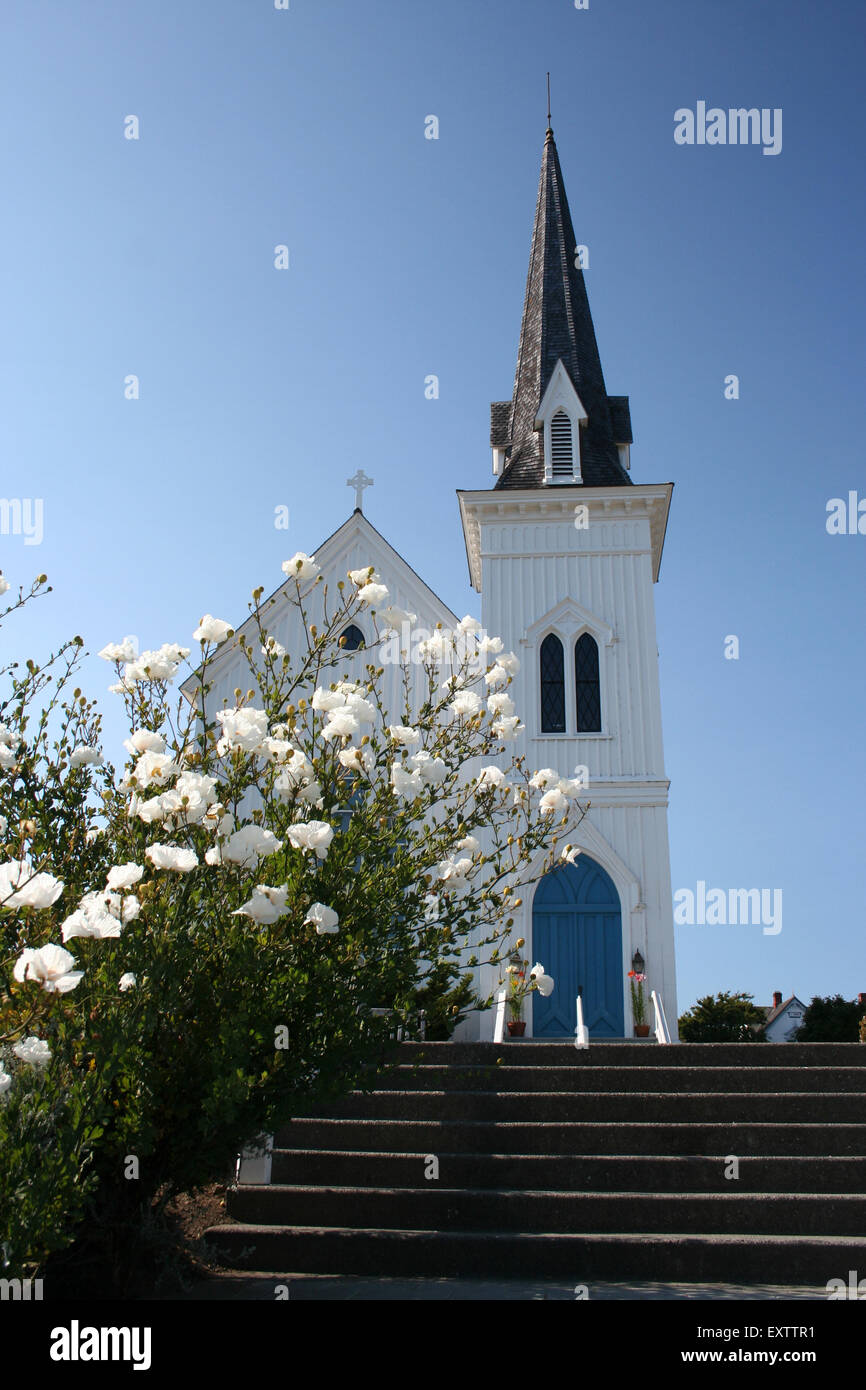 White chapel, Mendocino, California. Stock Photo